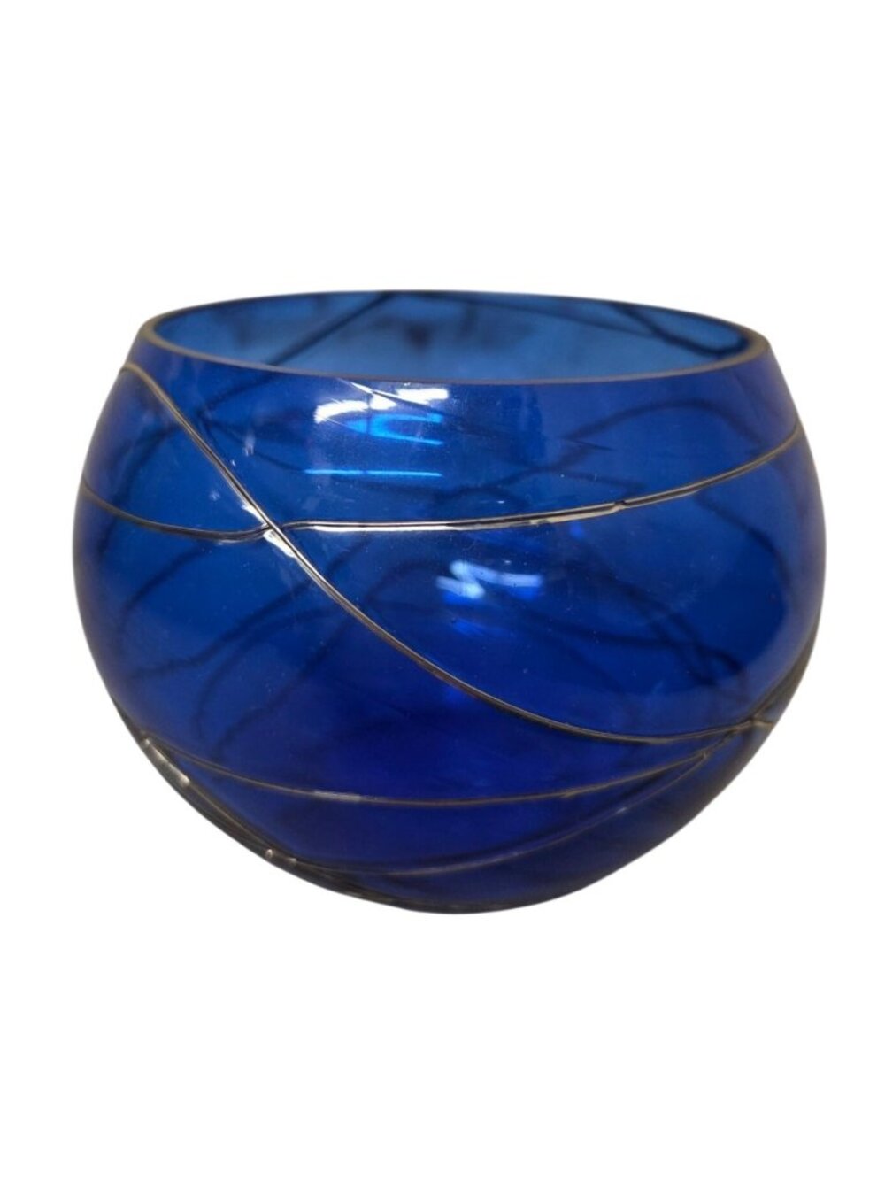 Partylite Blue Art Glass w/ Silver Swirl Tealight Holder